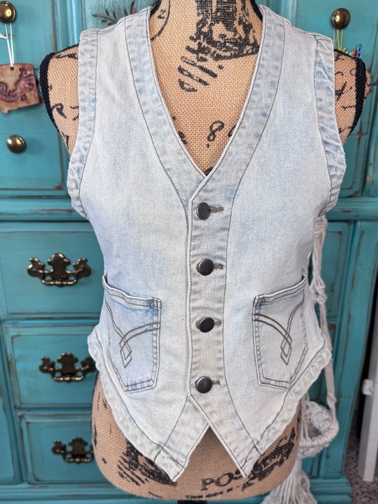 Turquoise Haven Jackets & Blazers - Light Wash Denim Button Vest